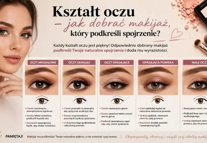 Poradnik makijażu dla różnych typów oczu: migdałowych, okrągłych, opadających i małych. Dobierz makijaż, by podkreślić swoje spojrzenie.