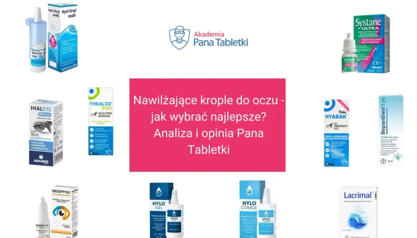 Krople na pieczenie oczu: Hialeye, Thealoz Duo, Systane, Hyabak, Bepanthen Eye, Dexoftal, Hylo Gel, Hylo Comod, Lacrimal.