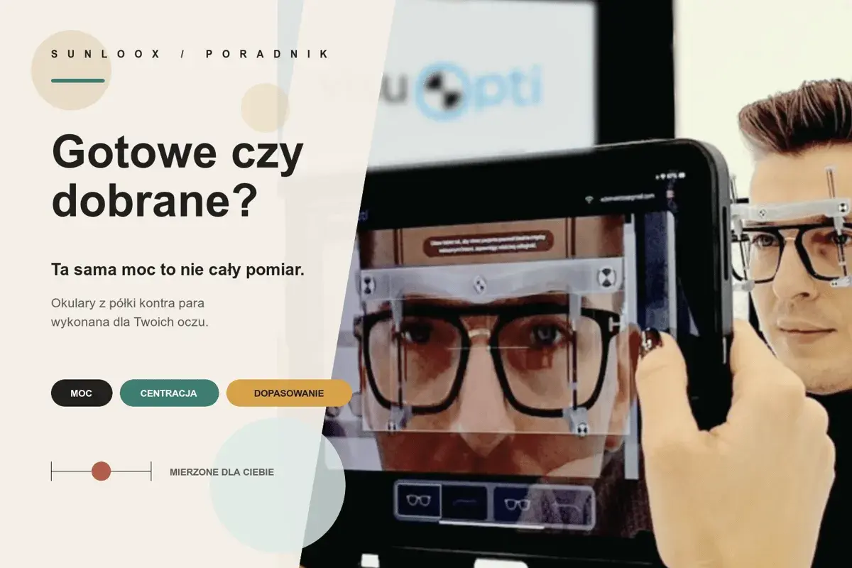 Co oznacza oś w okularach? Mężczyzna z okularami na nosie, na ekranie telefonu widoczne są jego oczy i parametry okularów.
