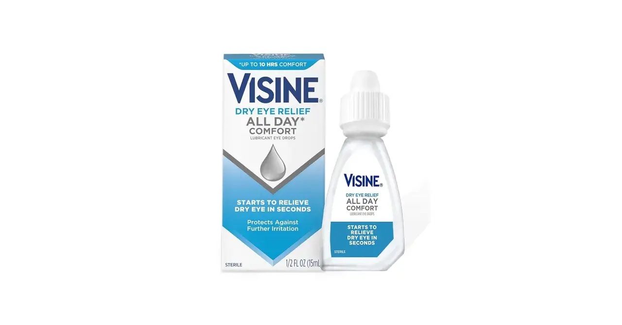Visine Dry Eye Relief All Day Comfort – krople na pieczenie oczu, które przynoszą ulgę w sekundach i chronią przed podrażnieniem.