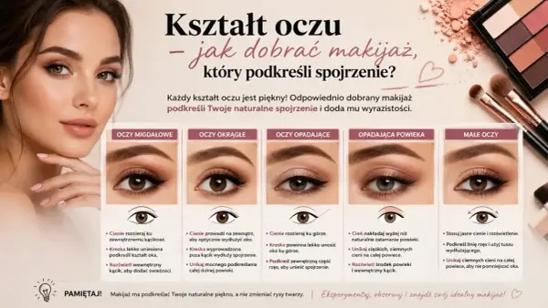 Poradnik makijażu dla różnych typów oczu: migdałowych, okrągłych, opadających i małych. Dobierz makijaż, by podkreślić swoje spojrzenie.